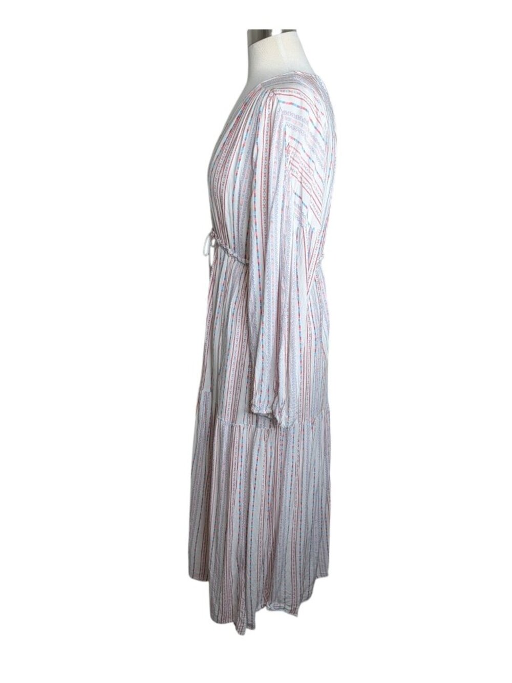 Few Moda Boho Size S/M Coastal Cowgirl Striped Long Sleeve Tiered Maxi Dress - Picture 9 of 12